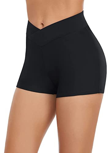 Short de bain imperméable taille haute pour femme - Maillot de bain pour adolescentes et filles - Contrôle du ventre - Couverture complète, Noir , M