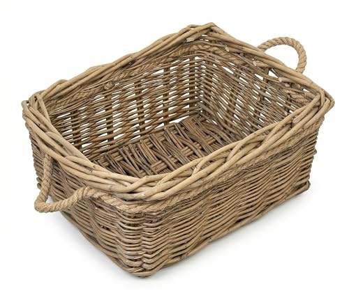 Wickerfield Rectangular Wicker Log Basket, Log Baskets for Wood Burner Indoor & Fireplaces, Large Wicker Storage Basket with Rope Handle, Wood Baskets for Logs (Large)