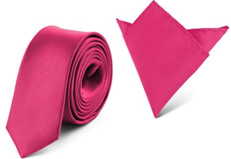 Ladeheid Herren Schmale Krawatte & Einstecktuch Set SP/P (150cm x 5cm, 22cm x 22cm, Amarant)