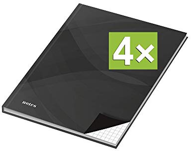RNK - Verlag Notizbuch mit Hardcover-Einband, 96 Blatt, Notizheft, Tagebuch, Schreibbuch (4er Pack, Schwarz A4 (Kariert))