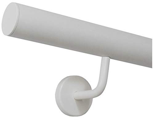 TIBU Handlauf Edelstahl weiß pulverbeschichtet 42,4 mm Geländer innen außen wetterfest, Länge 330 cm mit 4 Halter Enden gerade Kappe