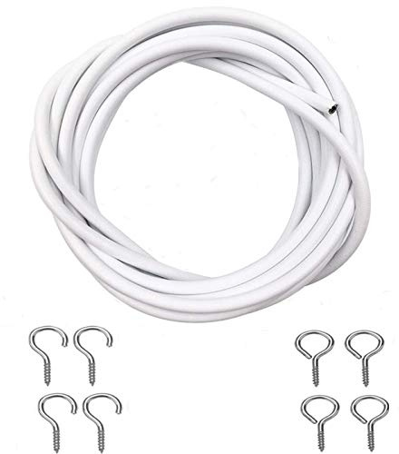 iPEAK Curtain Wire Net Curtain Wire Cord Cable with Hooks and Eyes, White (3 Meter)