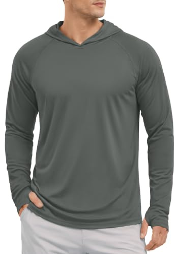 KEFITEVD UV Shirt Herren Wasser Sonnenschutz Hoodies mit Daumenloch Sport Shirt Männer Schnelltrocknend Longsleeve Dunkelgrau M