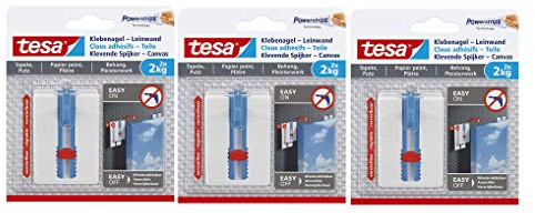 Tesa 77779 Leinwand Tapete & Putz Klebenagel Tapeten & Putz-höhenverstellbar-Selbstklebender ideal für Leinwand & Keilrahmen-Halteleistung 2kg/Nagel-spurlos ablösbar, Weiß (2kg - 6 Klebenägel)