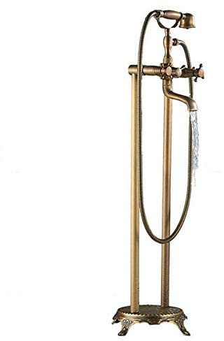 Wannenarmaturen Freistehende Antike Messing Multifunktional Duschhahn Set Doppelgriff Badewannenarmatur Wasserhahn Bodenmontage Badezimmerarmatur mit Handbrause,Antique brass a