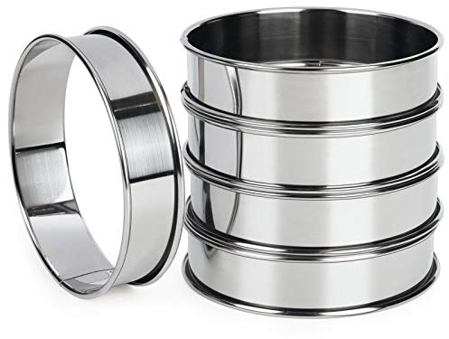 FANGSUN 4 Inch English Muffin Rings, Stainless Steel Crumpet Rings, Tart Rings for Baking, Double Rolled Nonstick Round Cake Ring, Metal Pastry Ring Mold for Dessert Food Making Tool