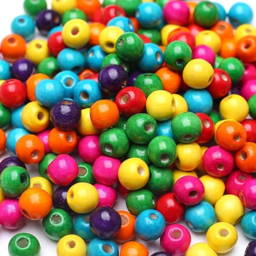 DAHI holzperlen perlen holzkugeln ca.1000pcs Holz perlen mit Loch bastelnperlen für DIY Schmuck Herstellung (bunt/7x8mm)