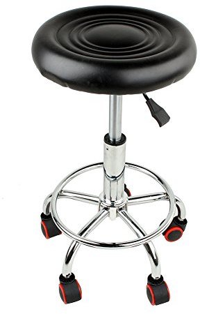 Rollhocker Drehhocker auf Rollen Arbeitshocker Praxishocker Friseur Studio Hocker Höhenverstellbar Kosmetikhocker PU-Leder Hocker Werkstatthocker für Friseur Ästhetik Dentist Bar Studio, Schwarz
