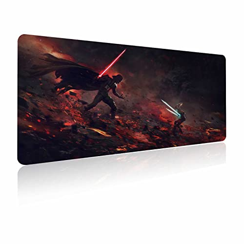 XXL musmatta Ahsoka-Tano vs Vader, extra stor spelmusmatta laptop skrivbordsmatta, halkfri gummibas, sydda kanter, slätt tyg, datortangentbord och möss kombinationsdynor för kontorsspel 31,5 x 15,7
