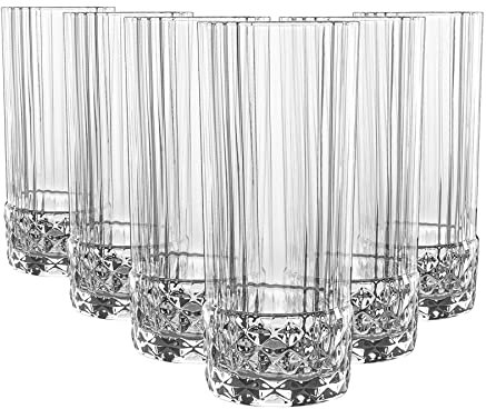 Bormioli Rocco 20 años de Estados Unidos Highball Glasses - Vintage Art Deco Vasos de cóctel - 400ml - Claro - Paquete de 6