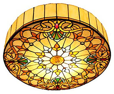 LED Wohnzimmer Deckenlampe Vintage Retro Tiffany Schlafzimmer Deckenleuchte Barock-Lampen Gang Beleuchtet Porch Light Corridor Leuchten Balkon Deckenbeleuchtung Farbe Glas Lampenschirm E27 (40CM)
