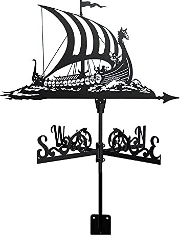 YDHNB Wetterfahne aus Segelschiff Piratenschiff Wikinger-Kriegsschiff Windanzeiger aus Edelstahl zur Dekoration im Außenbereich für den Außenbereich,Viking Battleship