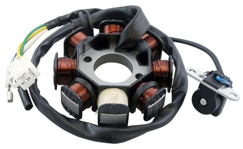 Lichtmaschine Stator 8 Spulen GY6 125/150 ccm Roller kompatibel mit BAOTIAN | Mit Anschlusskabel 3 Pins und 2 weiteren Kabeln; kompatibel mit JINAN QINGQI QM125T-10A, SYM Fiddle 2 125 AW12W 4T AC