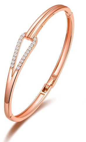 Philip Jones Rose Gold Plated Link Bangle Created with Zircondia® Crystals (7 Inch)