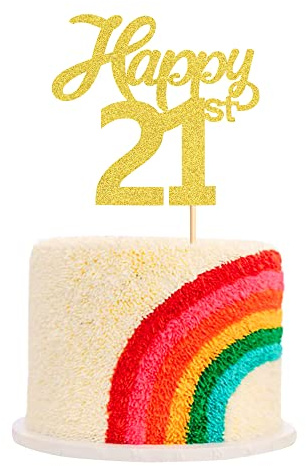 Blumomon 3Pcs Happy 21st Cake Topper Gold Glitter Number 21 Twenty One Birthday Cake Pick Decorations for Cheers to 21 Years Old 21st Birthday Wedding Anniversary Party Supplies