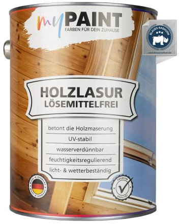 myPAINT® Holzlasur lösemittelfrei (2,5L, Weiß) seidenglänzende Holzlasur Außen- Holz Grundierung - Holz Lasur - Holzlasur Aussen - Made in Germany