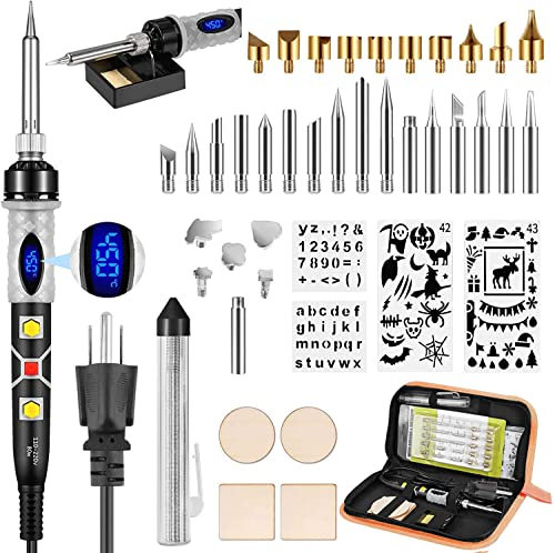 Pyrography Pen Kit 43Pcs, Soldering Iron Kit, Wood Burning Kit 80W with Adjustable Temperature 200~450℃, DIY Tool Set for Embossing/Carving/Soldering/Pyrography