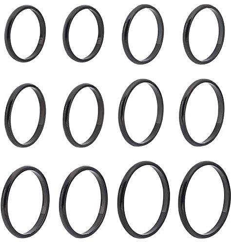 DICOSMETIC 12 Uds 6 tamaños 2mm Anillos de Dedo de Cúpula Lisa 304 anillos de Acero Inoxidable para Nudillos Anillos de Dedo de Boda Negros Regalo de Joyería para Niñas, Niños, Hombres Y Mujeres
