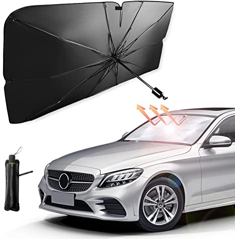Car Windshield Sun Shade Umbrella, Reflective Sunshade for Front Window Blocks UV Rays Heat Keep Vehicle Cool, Foldable Shade Front Windshield Car Accessories Interior (55x31 Inches)