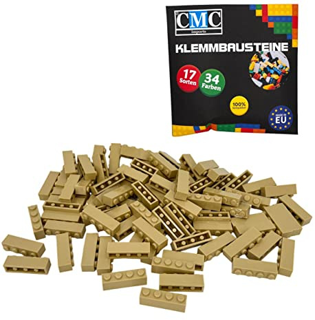 CMC imports 200 Klemmbausteine Bausteine Grundbausteine 1x4 Noppen Kompatibel 4 Noppen Bricks 34 vers. Farben (094 - Beige)