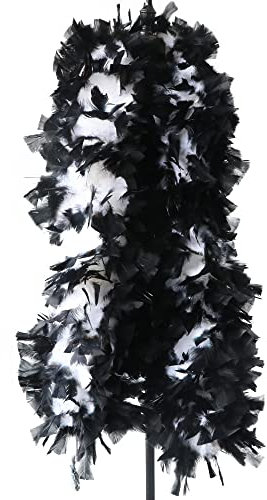 SYSUII Federboa zum Basteln 2 Meter lang Flauschige Truthahnfedern Feder Schal Federstola DIY Mädchen Verkleidung Zubehör Theater 20er Jahre Karneval Halloween Fasching Kostümzubehör -Weiß+Schwarz