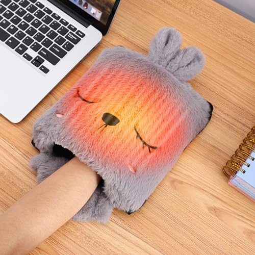 Coikes Mauspad Beheizte Niedlich Kaninchen Mauspad mit Funktion Heizung Waschbar mit Handgelenkstütze Plüsch Heizmatte USB Mauspads Weich Handwärmer USB Mausunterlage für PC Zuhause Büro Schule (Grau)