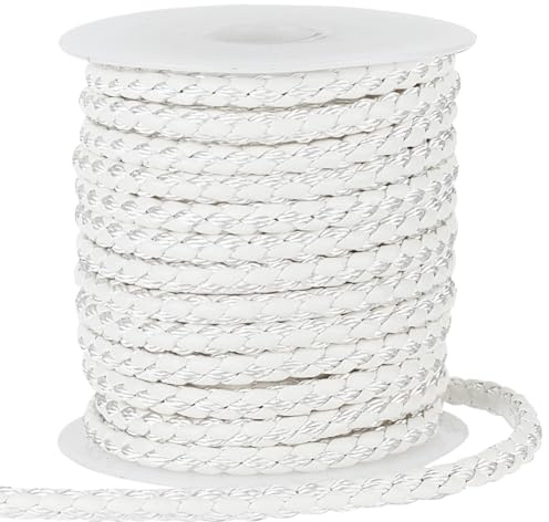 PH PandaHall Cavo In Pelle Intrecciata Rotondo Da 10 metro, Corda In Pelle Da 5.5mm per Gioielli Artigianali, Cordoncino per Cordoncini, Cinturino In Pelle Bianca, per Bracciali Fai Da Te, Collane