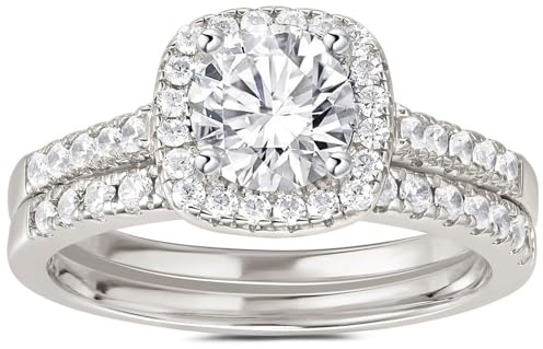SweetJew 1.2Ct Elegant Wedding Rings Set for Women 18K White Gold Plated Silver Bridal Ring Sets Cubic Zirconia Size N