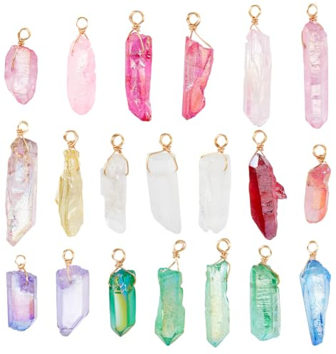PH PandaHall 20 Stück Natürliche Kristallanhänger Mit Draht Umwickelte Nuggets Charms Quarz Edelstein Anhänger Stein Anhänger Für Halskette Armband Schmuck DIY Basteln Mischfarben