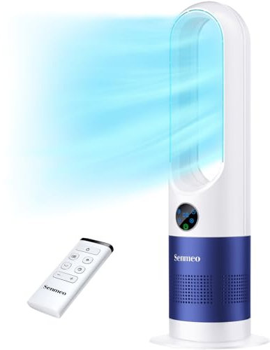 Senmeo Column Fan, 5m/s Silent Bladeless Fan, 8 Speed, 90° Oscillation, 9 Hours Timer, Large LED Display, Tower Fan for Bedroom, Kitchen, Office
