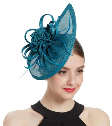 Sinamay-Fascinator für Teeparty, für Hochzeit, Derby, Hut, Pillbox, Hut, Cocktail, Stirnband, Fascinator, blaugrün, Einheitsgröße