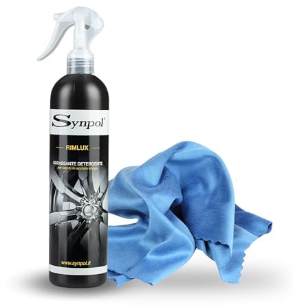 Synpol - Kit Pulitore Cerchi Auto più Panno in Microfibra - Sgrassa e Deterge - Moto, Camper, Camion - per Cerchi in Acciaio o in Lega di Alluminio