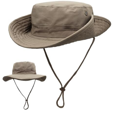 Huakunda Sonnenhut Herren Damen Buschhüte Outdoor UPF50+ UV Schutz Safari Hut Boonie Hut Gartenhut Faltbar Wanderhut Fischerhüte (DE/NL/SE/PL, Alphanumerisch, Einheitsgröße, Khaki)