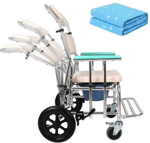 LIBRACTA Kommodestühle Toilettenstuhl Mit Rollen-Duschrollstuhl Mobiler Nachttischstuhl Mit Washable Bed Pads Höhenverstellbare Abnehmbare Armle