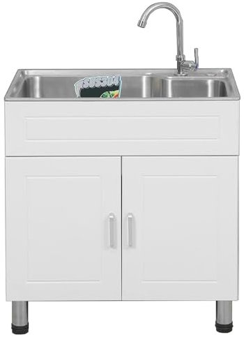 Évier de Commercial Meuble Evier Autoportant Evier Utilitaire en Acier Inoxydable avec Tuyau de Vidange, Évier Commercial sur Pied pour Garage, Restaurant, Cuisine