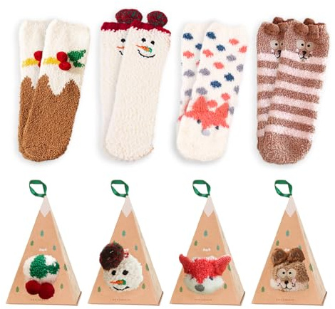 Kuaikely 4 Paia Calzini Natalizi Donna, Calze Termiche Natalizie, Calzettoni Da Casa, Caldo in Pile Corallo, Calze Pelose, Regali Natale (B)