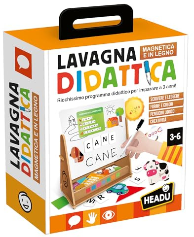 HEADU - Lavagna Didattica Magnetica e in Legno - Ricco Kit Educativo per Imparare a Leggere, Scrivere e Contare con Il Metodo Montessori, Giochi Educativi 3 4 5 6 Anni, Lavagnetta in Legno Magnetica