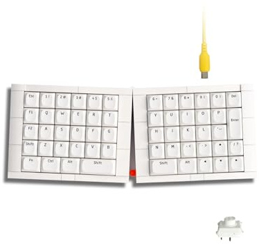 KBDcraft 07Israfel 50% Ergo-Split Low-Profile Mechanical Keyboard, 56-Key Ortho, Lego-Compatible Case, Wired, Linear Switch, Gasket Mount, Hot-Swappable, RGB, QMK, Vial for Win/Mac, Full Kit, White