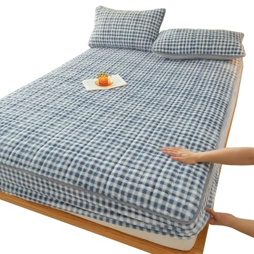 ELYSYSRL Terciopelo Protector de Colchón Acolchado 150 x 200/180 x 200 Transpirable y Ajustable Fundas de Colchón Elástico En Todo El Contorno Cubre Colchon(Color 2,48x74cm(2X Pillowcase))