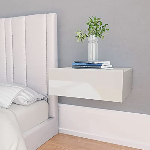 Hovothy Nachtschrank Hängende Beistellschrank aus Holzwerkstoff Wand-Nachttisch 2 STK. Nachtkonsole Lagerschrank Möbelstück für Schlafzimmer Klassischen Design Hochglanz-Weiß 40x30x15 cm