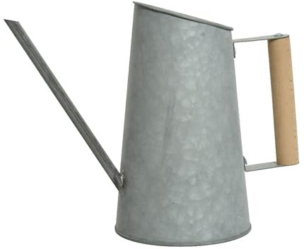 Regadera de metal con mango de madera, 12 x 29 x 22 cm, para regar y decorar, regadera de zinc para plantas de interior, balcón, jardín, decoración de jardín, jarra de pulverización, jarra de