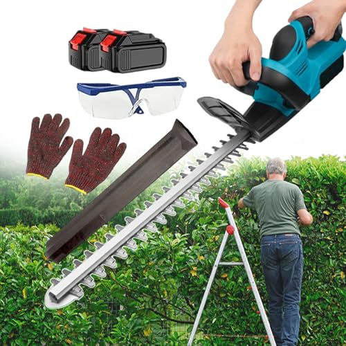 pealiritansemen 21 V Lightweight Cordless Hedge Trimmer, 3000 mAh Electric Hedge Trimmers, Hedge Cutter Trimmer With 48 Cm Dual Action Blade, For Trimming Hedges, Shrubs, Tea Trees, Lawns,2batteries