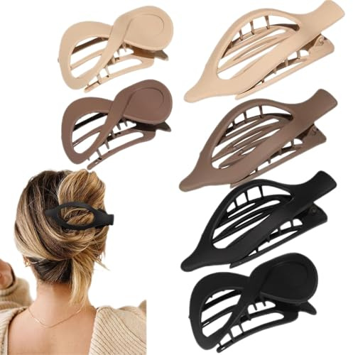 Djowyh Clips de garra de cabello plano, clip de garra plana para mujeres | 6 piezas Horizontales Clips Banana Barrette Barrette Barrette Barrette - Accesorios de ropa de cabeza, cómodas grietas para