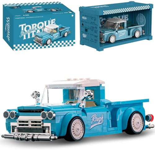 DUANT PB8840 1:32 Blaue Retro Pickup LKW Bausteine Modell Bausatz, Auto Spielzeug mit Display Box, Klemmenbausteine Autospielzeug Geschenk für Erwachsene (297 Teile)