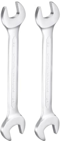 sourcing map 2pcs Double Open End Wrench 22mm x 24mm Metric 15 Degree Offset Angle Small Flat Head Wrench Nickel Plating Open Ended Spanner for Automotive Repair Furniture Assembly, Silver