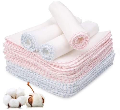 ViEinkaufen Musselin-Gesichtstücher für Baby-Musselin-Reinigungstücher, Rosa, 20 Stück | 100% Baumwolle, Spucktücher, Make-up-Entfernung, hochsaugfähig, schnell trocknend, Baby-Essentials für Neugeborene