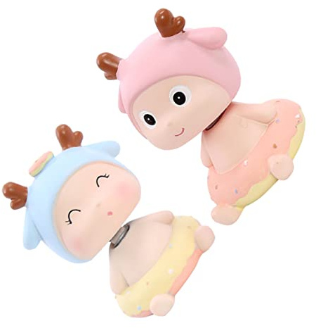 Kisangel 2pcs Wobbly Car Dashboard Deer Ornaments Shaking Head Doll Toy Cartoon Figurine for Dashboard Office Home Decor