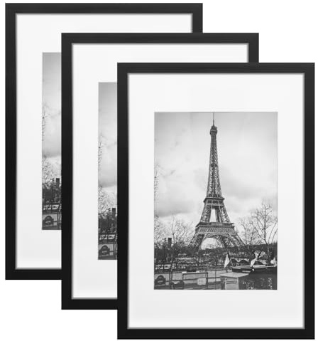 Cozary Cornice A4, Cornici Foto Multiple da Parete, Cornice per Foto 21x29.7 Set di 3,Cornice Nera da Appendere alla Parete o da Esporre sul Tavolo, Decorazione per Casa, Camera da letto, Ufficio
