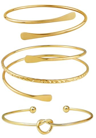 GXGM Armreif Gold Armband Damen Gold Armband, 3PCS Armband Set,für Sie Frauen berarmreif Set Oberarmreif Armreif miArmreifen,Verstellbar und Minimalistisch