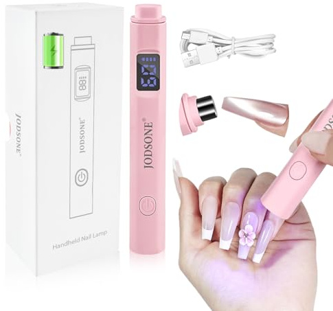 JODSONE tragbarer Mini-Nageltrockner mit Magnet & LCD-Display - Handliche UV-LED-Lampe für Gellack, wiederaufladbar, für Home-DIY-Maniüre, rosa